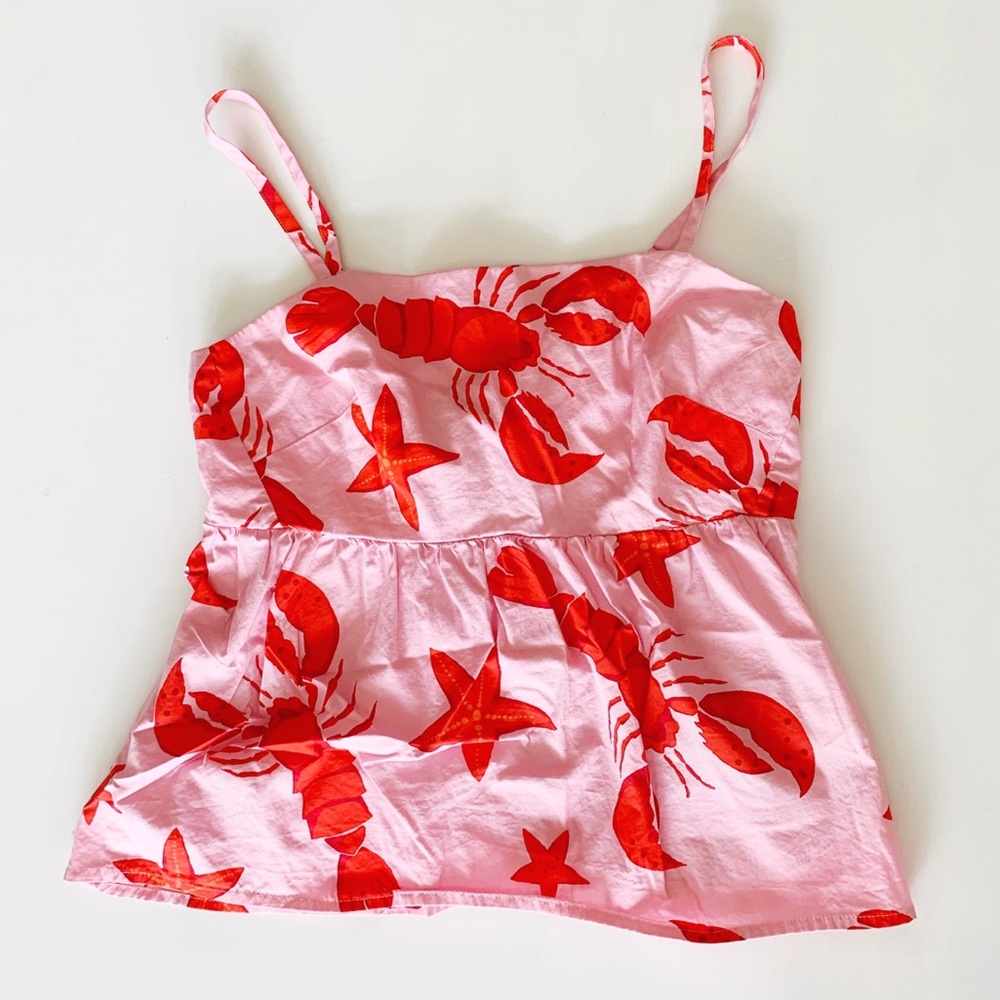 J.Crew Factory Light Pink & Red Lobster Babydoll Style Top in Size Women’s 4